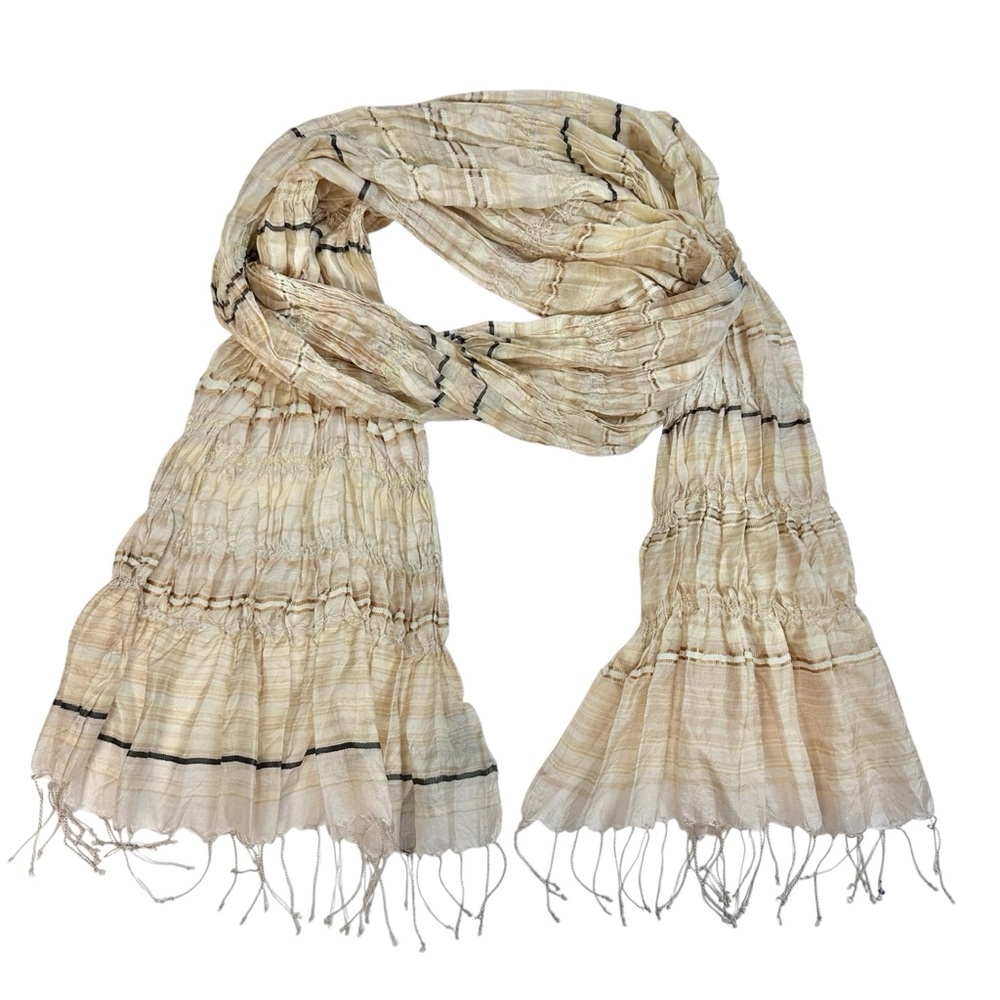 EILEEN FISHER Puckered Ruched Silk Blend Organic Cotton Wrap Scarf Cream